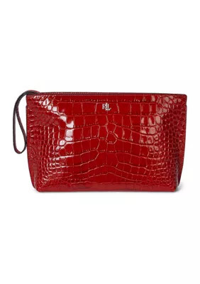 Lauren Ralph Lauren Crocodile Embossed Leather Large Pouch, Red | Belk