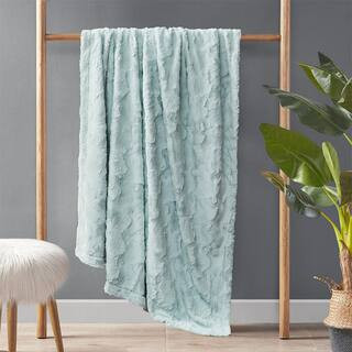 Oversized 60 in. x 70 in. Aqua Throw Blanket Comfortable Faux Fur Machine Washable Soft Throw | The Home Depot