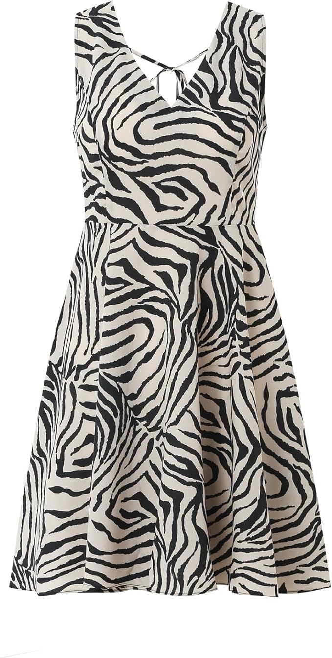 Summer Dresses for Women Beach Casual Sleeveless V Neck Zebra Print Mini Dress | Amazon (US)