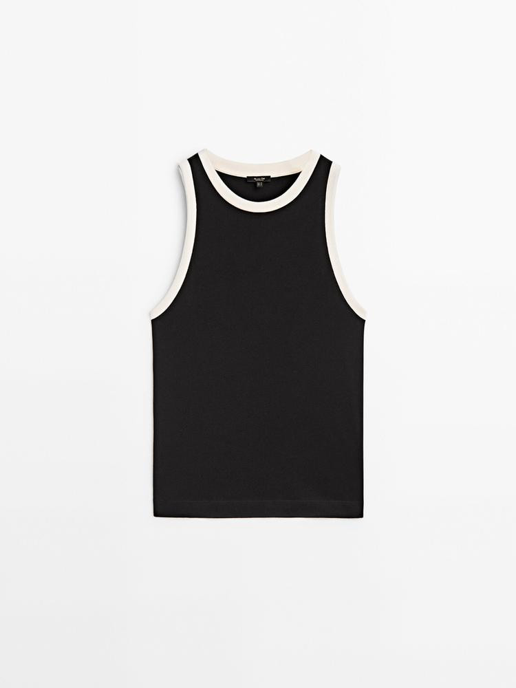 Sleeveless contrast T-shirt | Massimo Dutti US