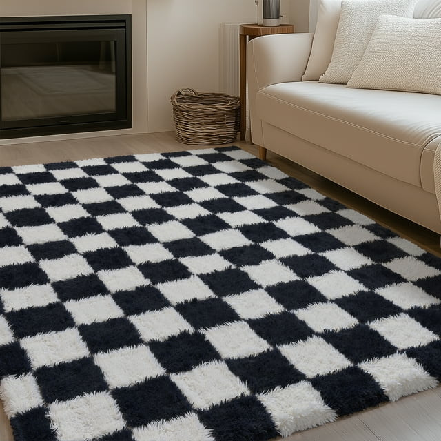 BERTHMEER 5'x7' Geometric Shag Area Rugs for Living Room Bedroom Nursery Bedroom Fluffy Rugs Chec... | Walmart (US)
