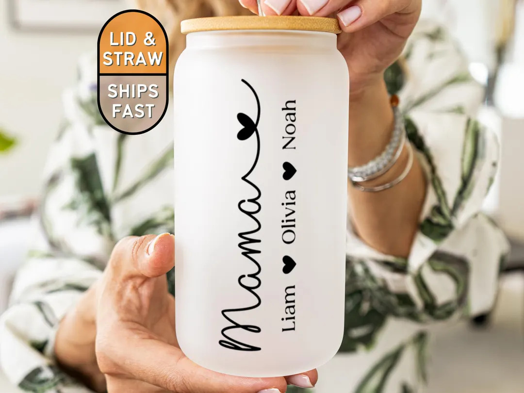 Personalized Mama Cup Gift From Kids for Mother's Day Cup, Custom Mama Glass Cup With Kids Names,... | Etsy (US)