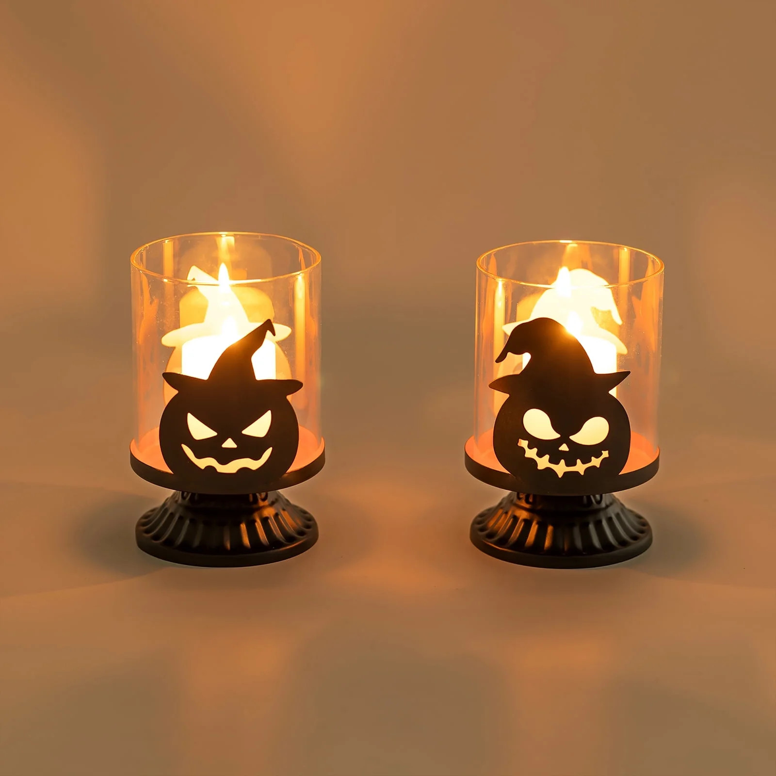 Sziqiqi Set of 2 Halloween Tea Light Holder: Gothic Pumpkin Metal Candle Holder with Removable Gl... | Walmart (US)