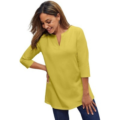 Jessica London Stretch Cotton Notch Neck Tunic - S, Golden Citrus | Target