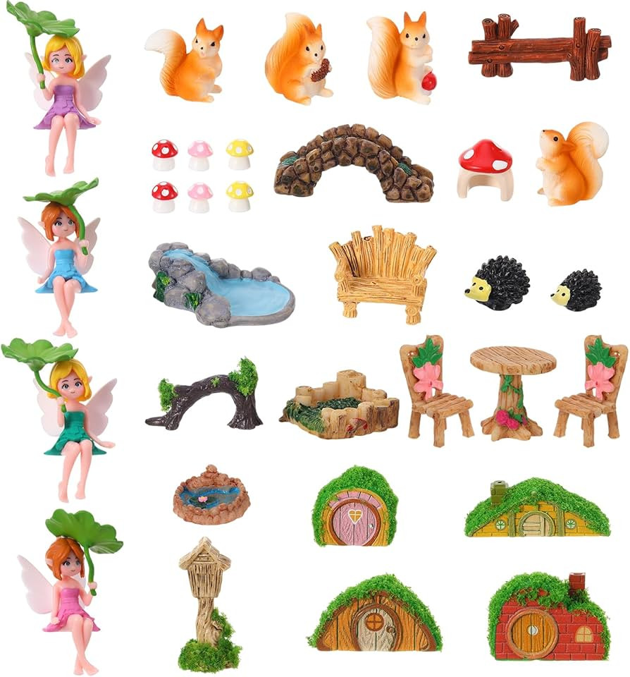 32 PCS Mini Fairy Garden Accessories Kit Miniature Garden Ornaments Included Resin House Statues ... | Amazon (US)