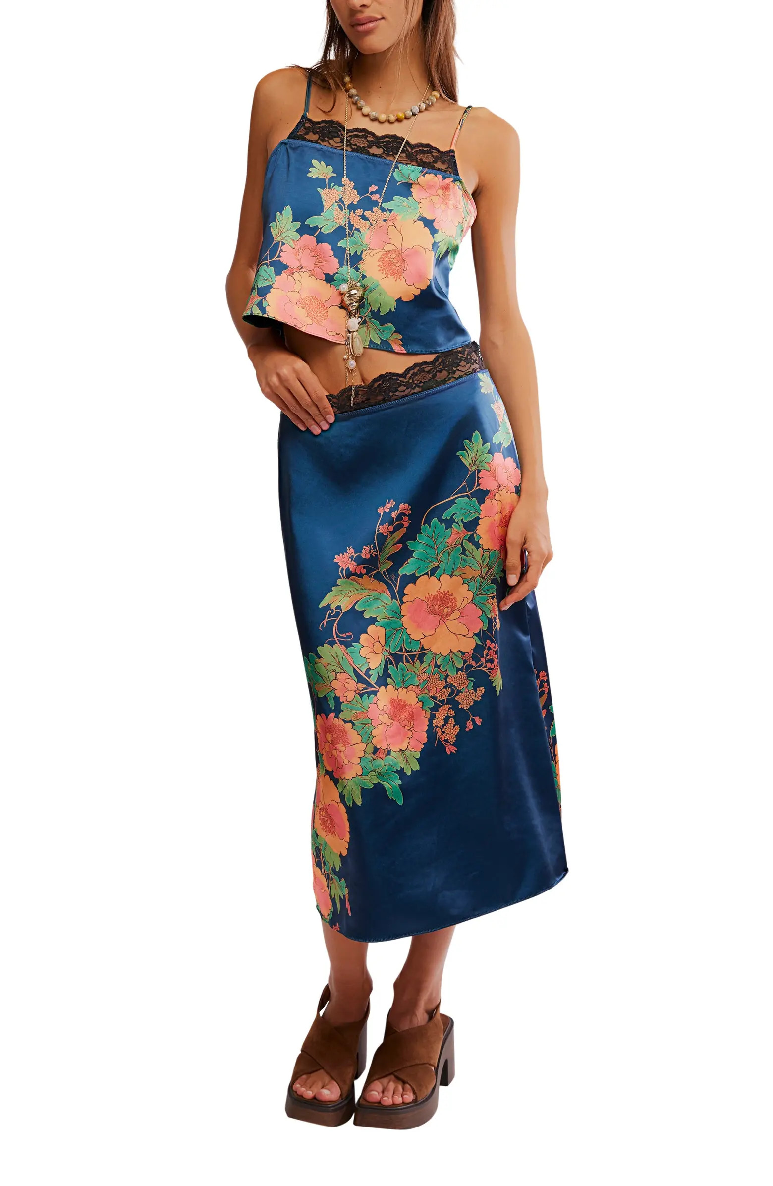 Free People Salvatore Floral Lace Trim Camisole & Midi Skirt Set | Nordstrom | Nordstrom