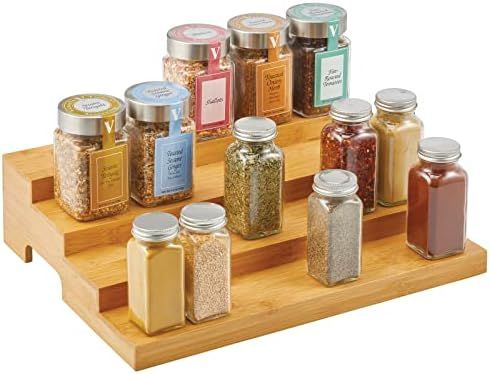 mDesign Bamboo Spice and Food Kitchen Cabinet Pantry Shelf Organizer - 4-Tier Storage - Modern Co... | Amazon (US)