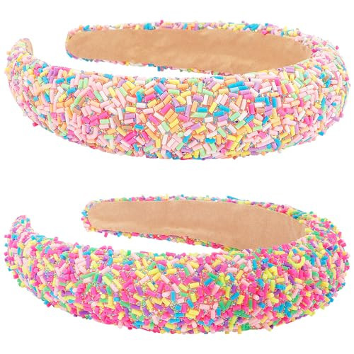 AHONEY 2 Pack Candy Headbands - Thick Padded Donut Headband for Women & Girls, Cute Sprinkles Wide Non Slip Glitter Birthday Hair Accessories (Pink & Hot Pink) | Amazon (US)
