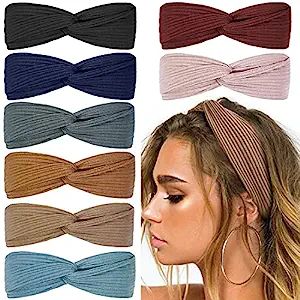 Huachi Knotted Headbands for Women Boho Elastic Fashion Hair Bands Cute Wrap Headbands, Solid Col... | Amazon (US)