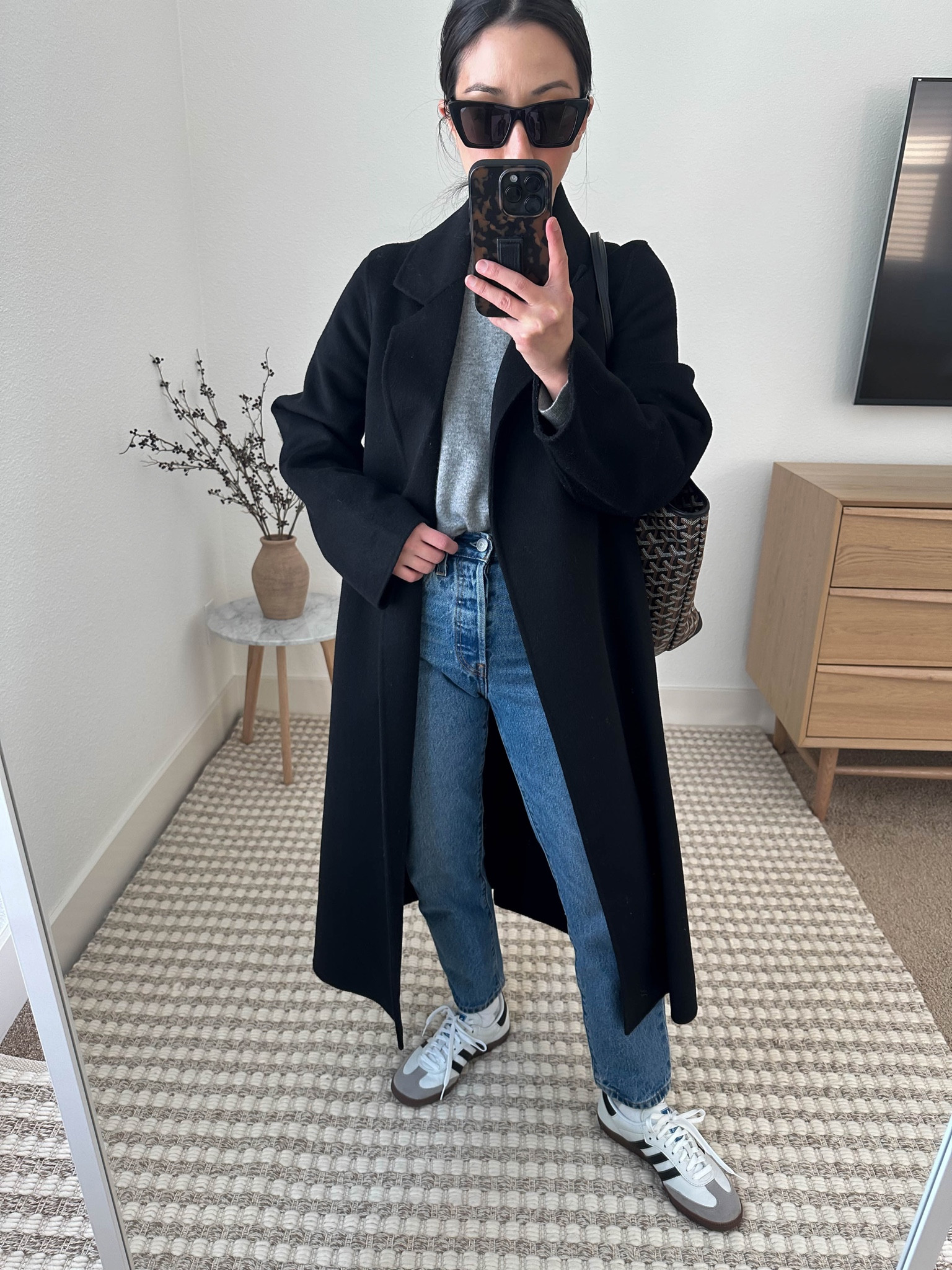 CrystalinMarie outfits. Mom-on-duty outfits. My go-to jeans. My sweater is old Eileen Fisher but I found a very similar one and linked it. 

Coat - Mango xxs
Sweater - Eileen Fisher xs
Jeans - Levi’s 24
Sneakers - Adidas samba 4.5 men’s. 
Tote - Goyard Artois 



#LTKshoecrush #LTKitbag #LTKFind