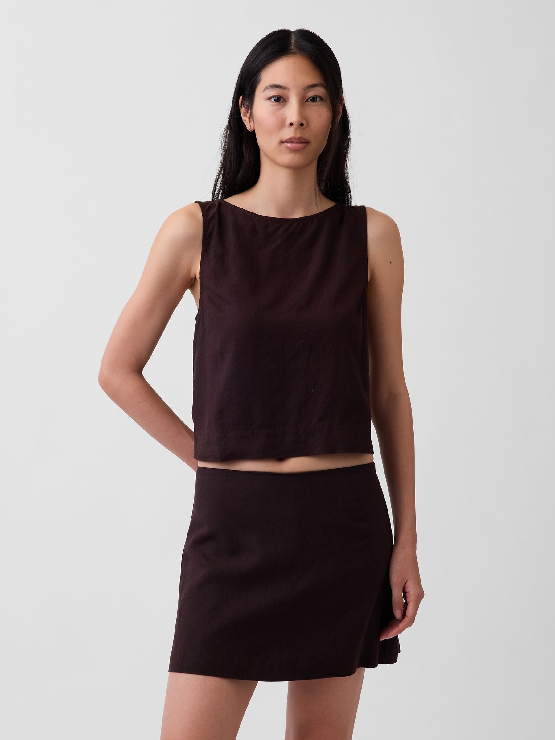 Brown Linen-Blend Crop Shell Vest | Gap | GAP UK