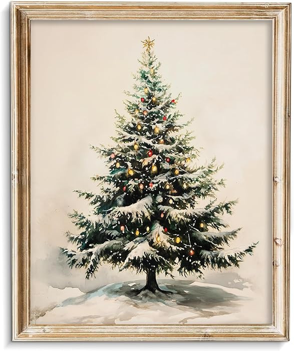 Amazon.com: Vodefoad Christmas Tree Wall Art Vintage Rustic Xmas Winter Snowy Pine Tree Canvas Oi... | Amazon (US)