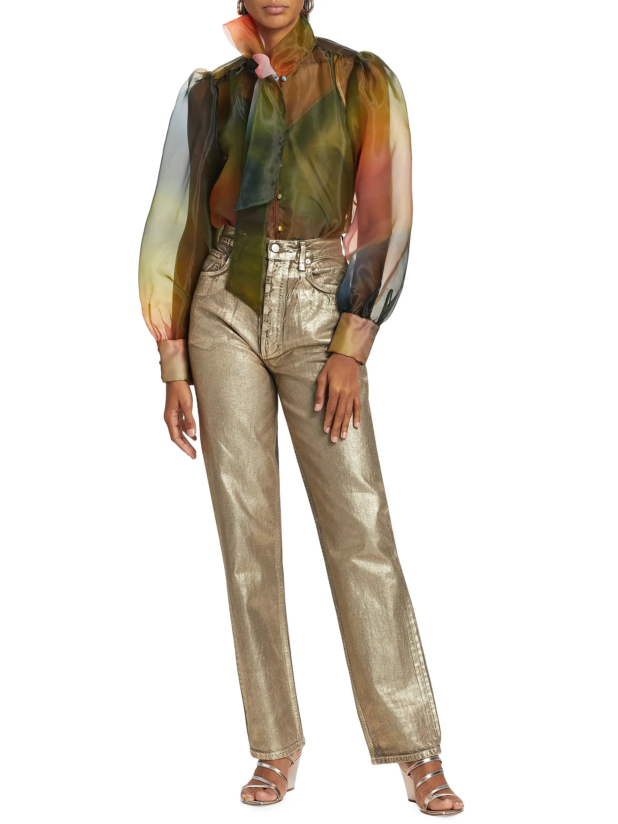 Shop EB Denim Foil High-Rise Straight-Leg Jeans | Saks Fifth Avenue | Saks Fifth Avenue