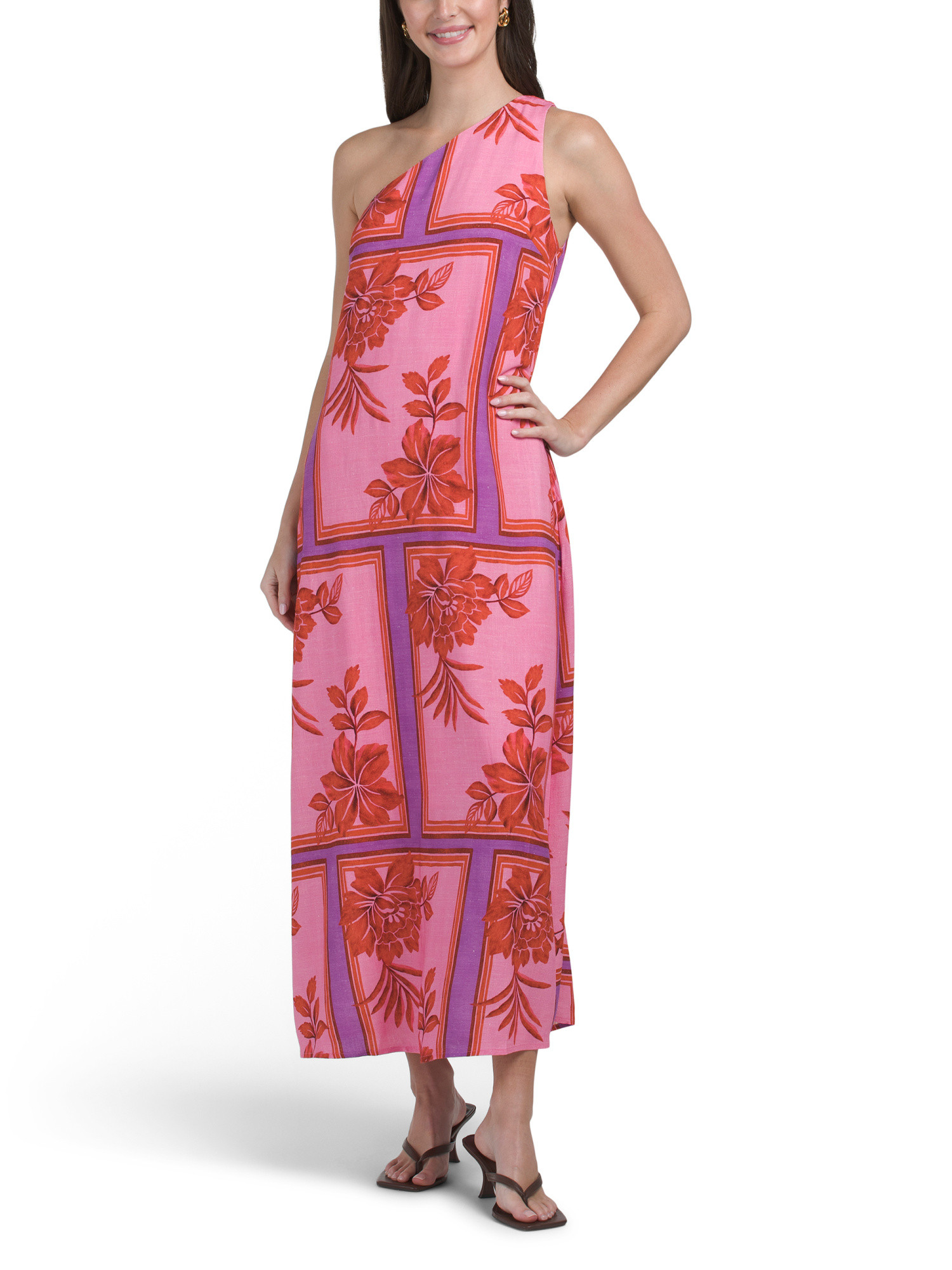 Linen Blend One Shoulder Floral Maxi Dress | TJ Maxx