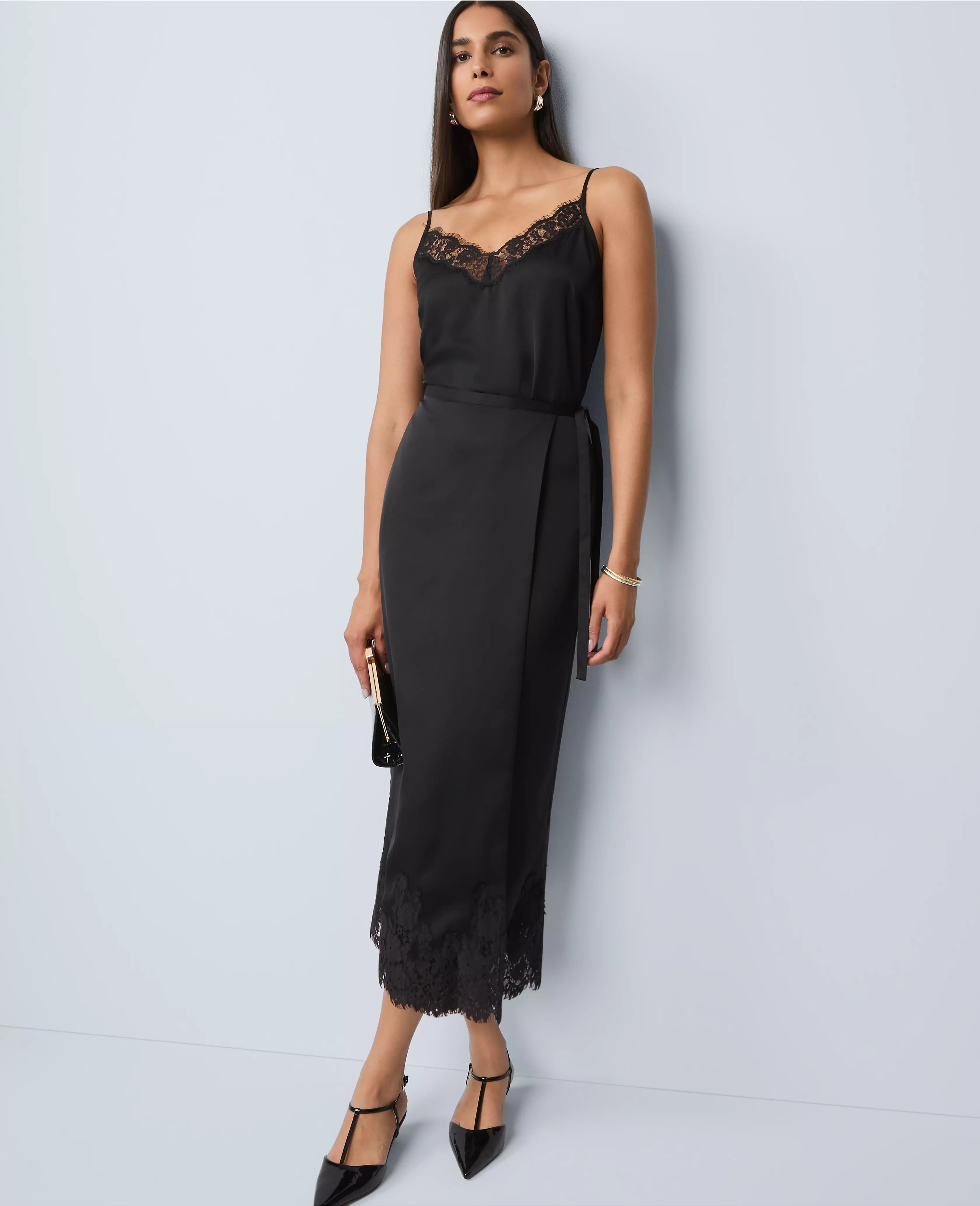 Satin Lace Hem Wrap Skirt | Ann Taylor