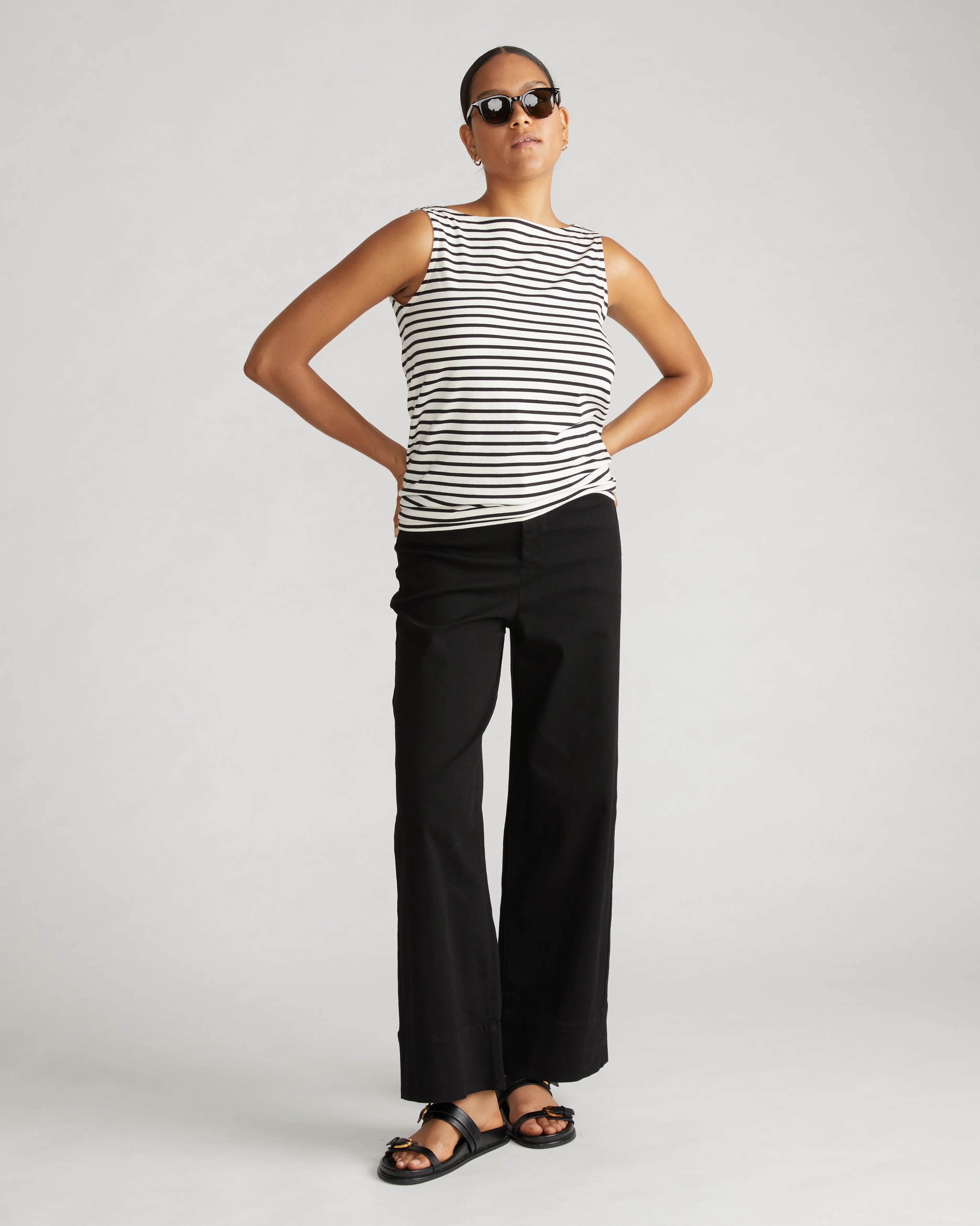 Noyack Breton Stripe Boatneck Tank - Ecru/Black Stripe | Universal Standard