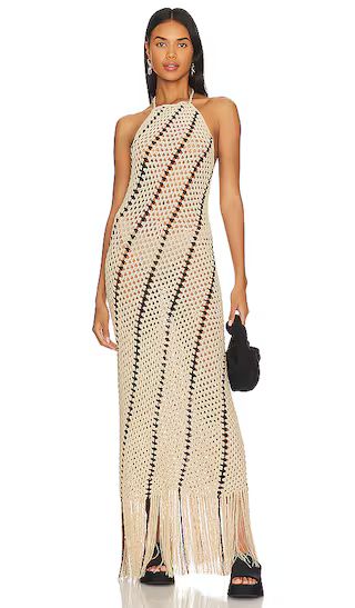Honor Crochet Dress With Fringe in Natural & Black Crochet Dress Tan White Crochet Dress | Revolve Clothing (Global)