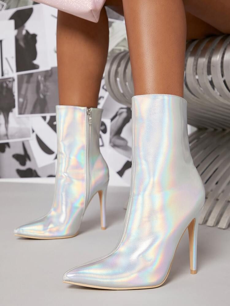 Iridescent  Pointy Toe Ankle Booties | SHEIN