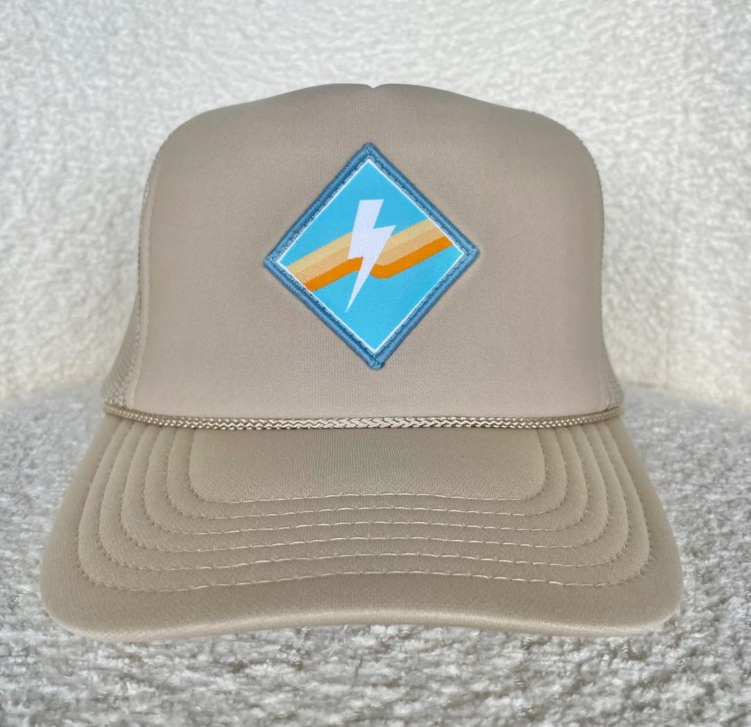 Tan Wavy Lightning Bolt Trucker Hat | Etsy (US)
