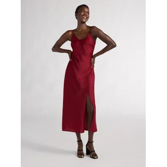 Scoop Women's Satin Midi Slip Dress with Side Slit, Sizes XS-XXL | Walmart (US)
