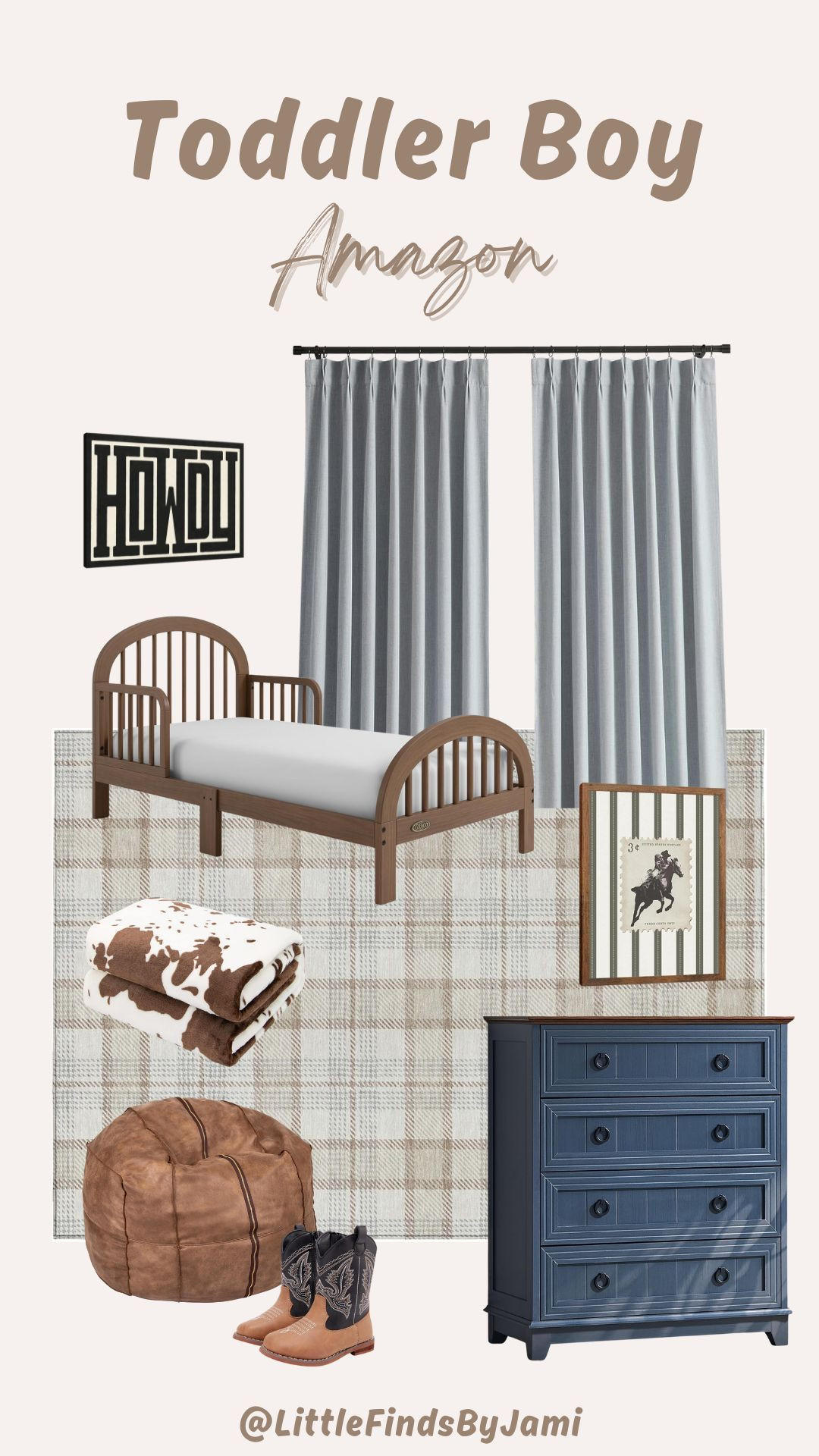 Toddler boy room finds. Cowboy style. Bed. Area rug. Dresser. Amazon furniture and decor. Styled bedroom. Boy mom.  

 #LTKmomlife #LTKHome #LTKKids