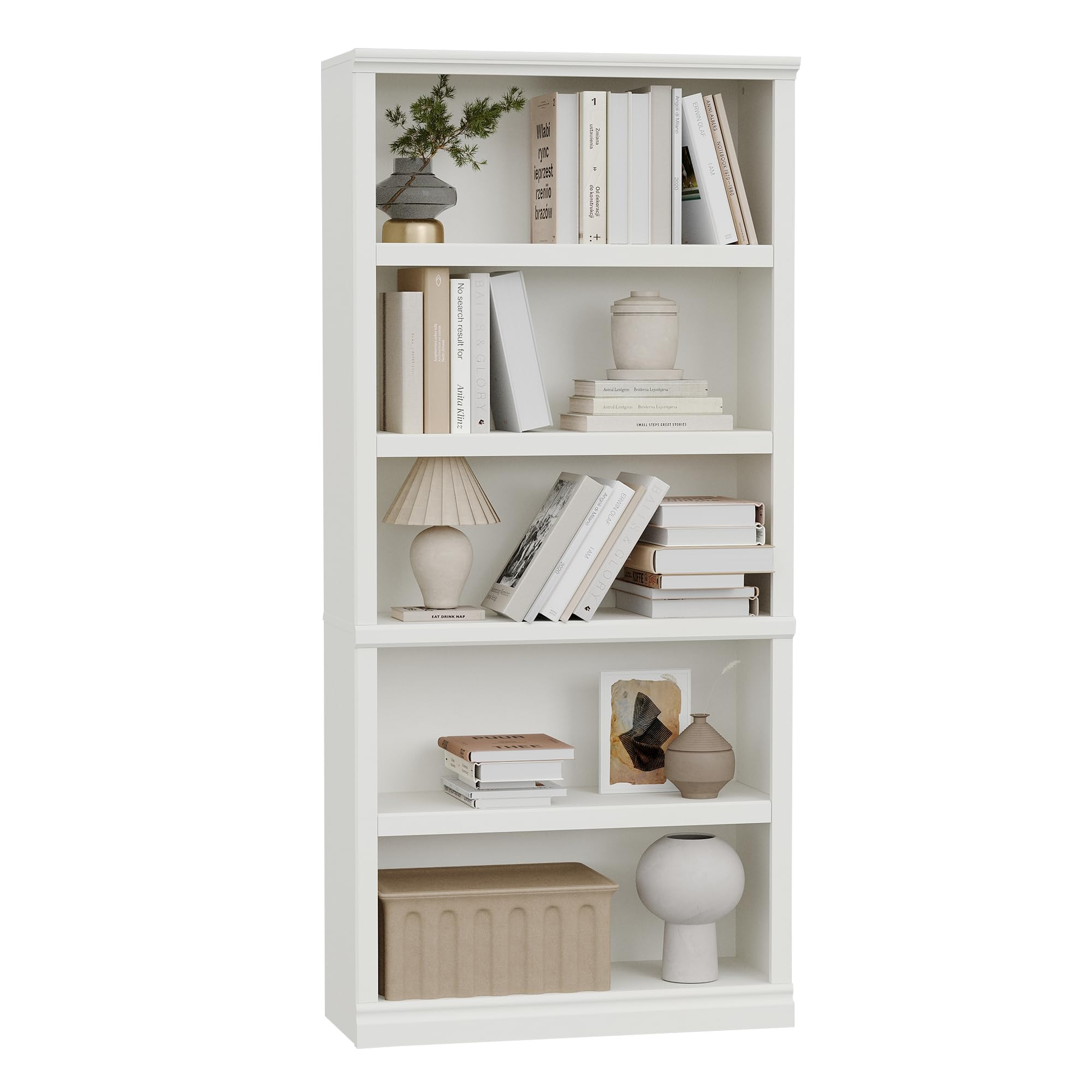blini 5-Shelf Tall Bookcase White Wooden Bookshelves 33in Wide 5 Tier Bookcases with Adjustable S... | Amazon (US)