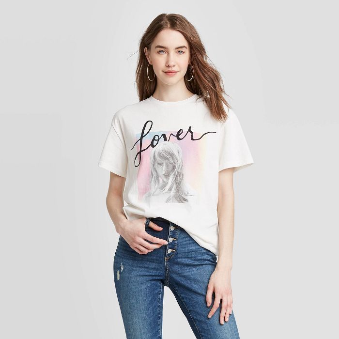 Women's Taylor Swift Lover Short Sleeve Graphic T-Shirt - Bravado (Juniors') - White | Target