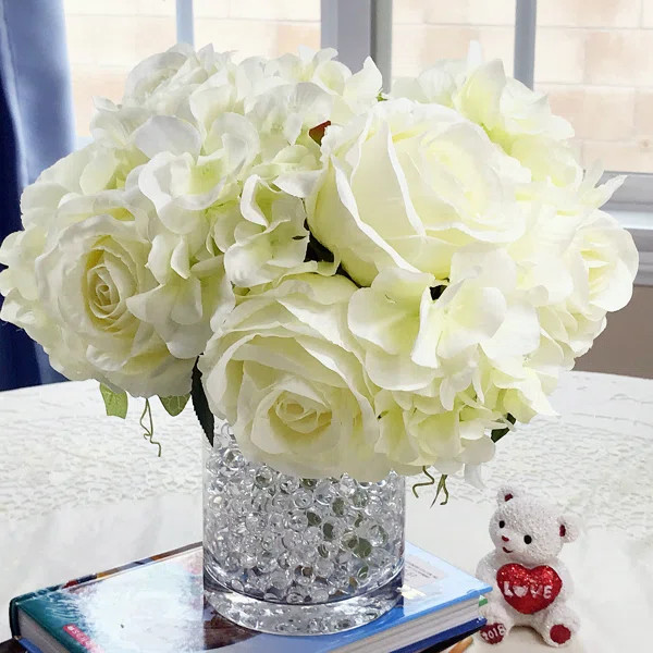 Hydrangeas and Roses Floral Arrangement in Vase | Wayfair North America