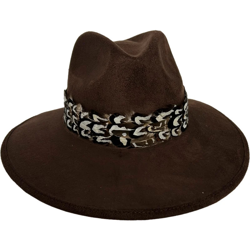 Chocolate Suede Hat with Brown and White Feather Chocolate Suede Hat | Baldiz