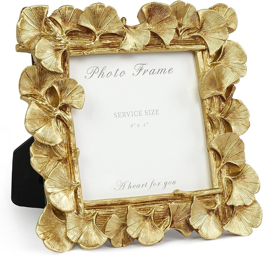 Cuspin 4x4 Picture Frame Square, Small Gold Vintage Ornate Frame Leaf Textured Hand-Crafted Resin... | Amazon (US)