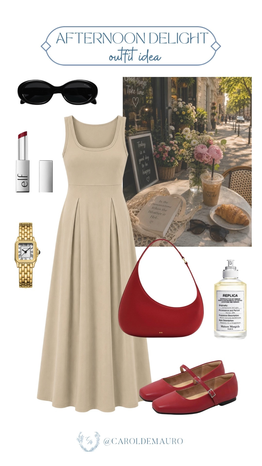 summer outfit, afternoon delight, maison margiela, replica, perfume favorite, neutral dress,  red handbag, red mary janes, gold accessories, oval sunglasses, petite fashion, styling inspo, amazon fashion

#LTKootd #LTKPetite #LTKU