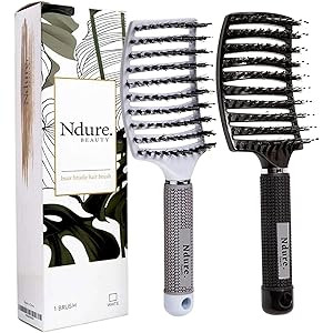 Curved Vented Boar Bristle Styling Hair Brush, Single White Brush Anti-Static Detangler, Wet or Dry  | Amazon (US)