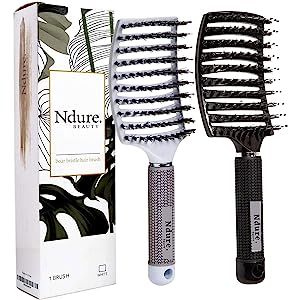 Curved Vented Boar Bristle Styling Hair Brush, Single White Brush Anti-Static Detangler, Wet or Dry  | Amazon (US)