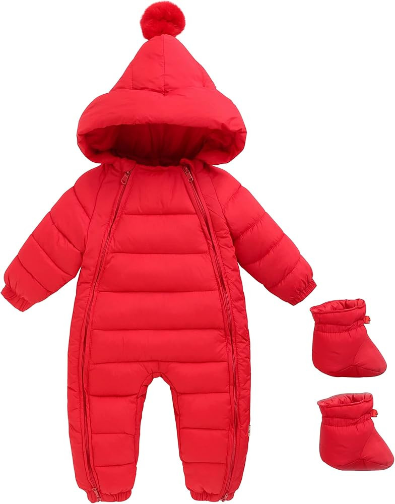 Baby Boys Girls Winter Warm Romper Jumpsuit Hooded Loose Fit Bunting Jacket Double Zip Snowsuit C... | Amazon (US)