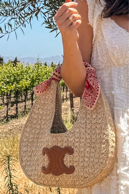 Summer straw bag, Celine look for less, Madewell bandana scarf tied on the handle! 

#LTKItBag