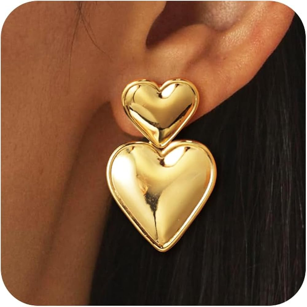 Gold Heart Earrings for Women, Trendy 14K Gold Plated/925 Silver Stud Earrings Cute Love Heart Ea... | Amazon (US)