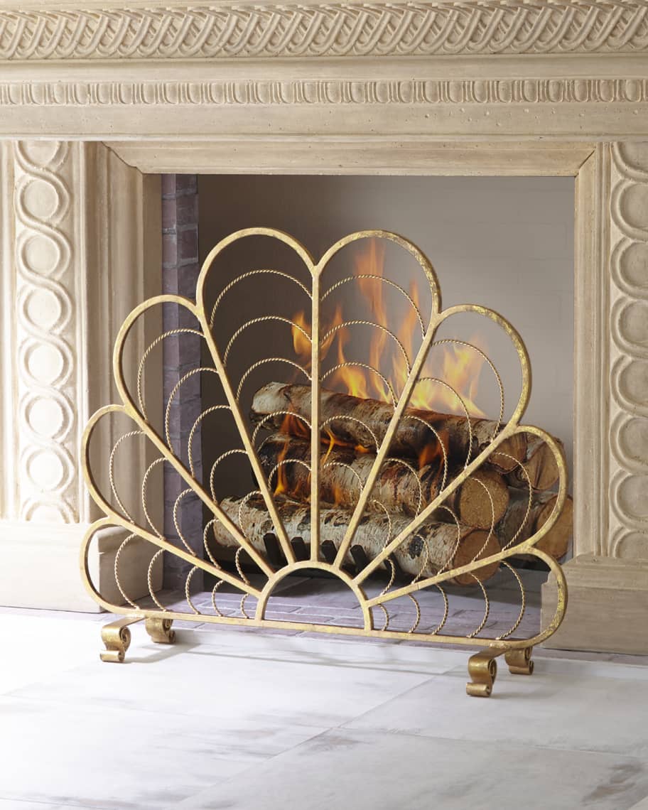 Italian Gold Iron Shell Decorative Fireplace Screen | Horchow