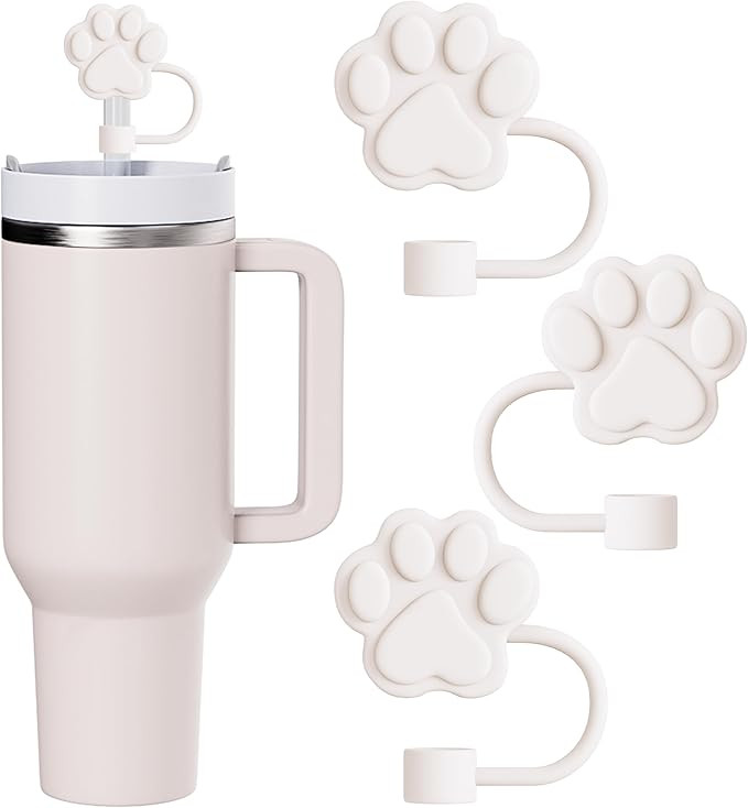 3Pcs Straw Covers Compatible with Stanley Cups, White Dog Paw Straw Toppers for Stanley Cups Acce... | Amazon (US)