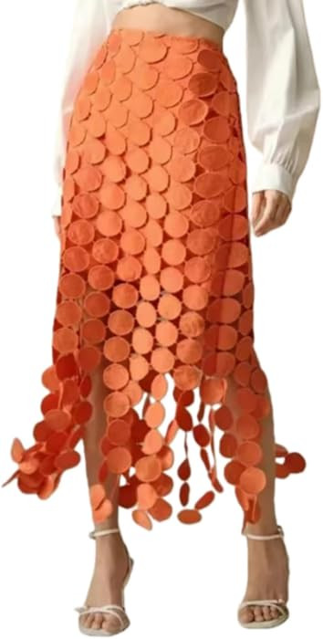 Women's Polka Dot Cutout Midi Skirt High Waist Summer Party Cocktail Skirt | Amazon (US)