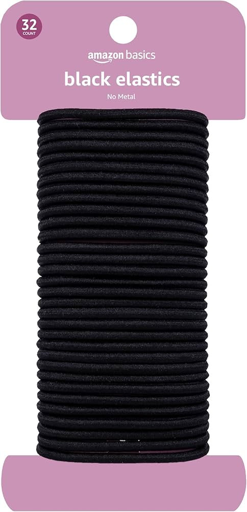 Amazon Basics Pony Tail Hair Ties - Black 4 MM Elastics for All Types, 32 Count | Amazon (US)