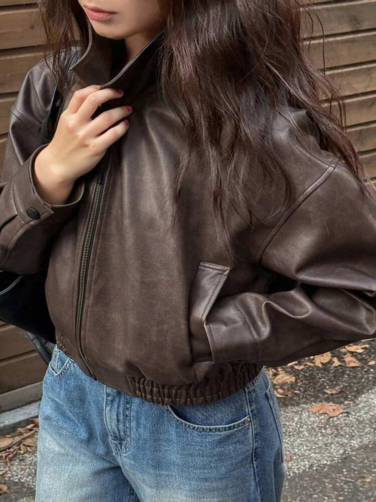 Short Faux Leather Jacket | SHEIN