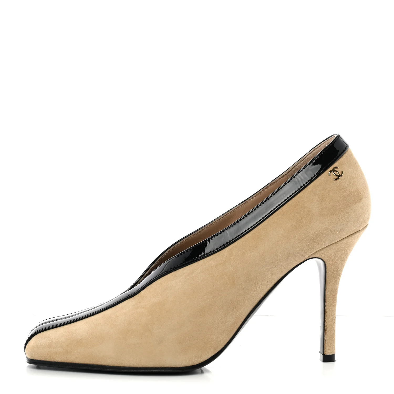 Suede Patent Calfskin Pumps 39.5 Beige Black | FASHIONPHILE (US)