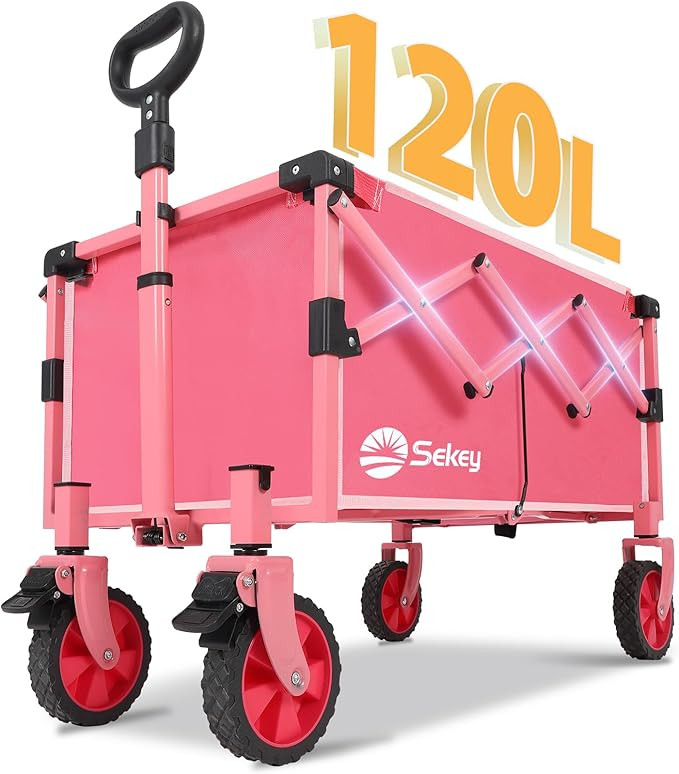 Wagon with Brakes, Foldable Cart with 220LBS Capacity, Utility Lightweight Wagon, Collapsible Gro... | Amazon (US)
