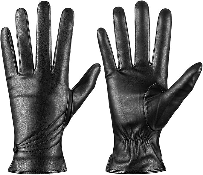 Winter Leather Gloves for Women, Warm Touchscreen Driving Texting Cashmere Lined Gloves | Amazon (US)
