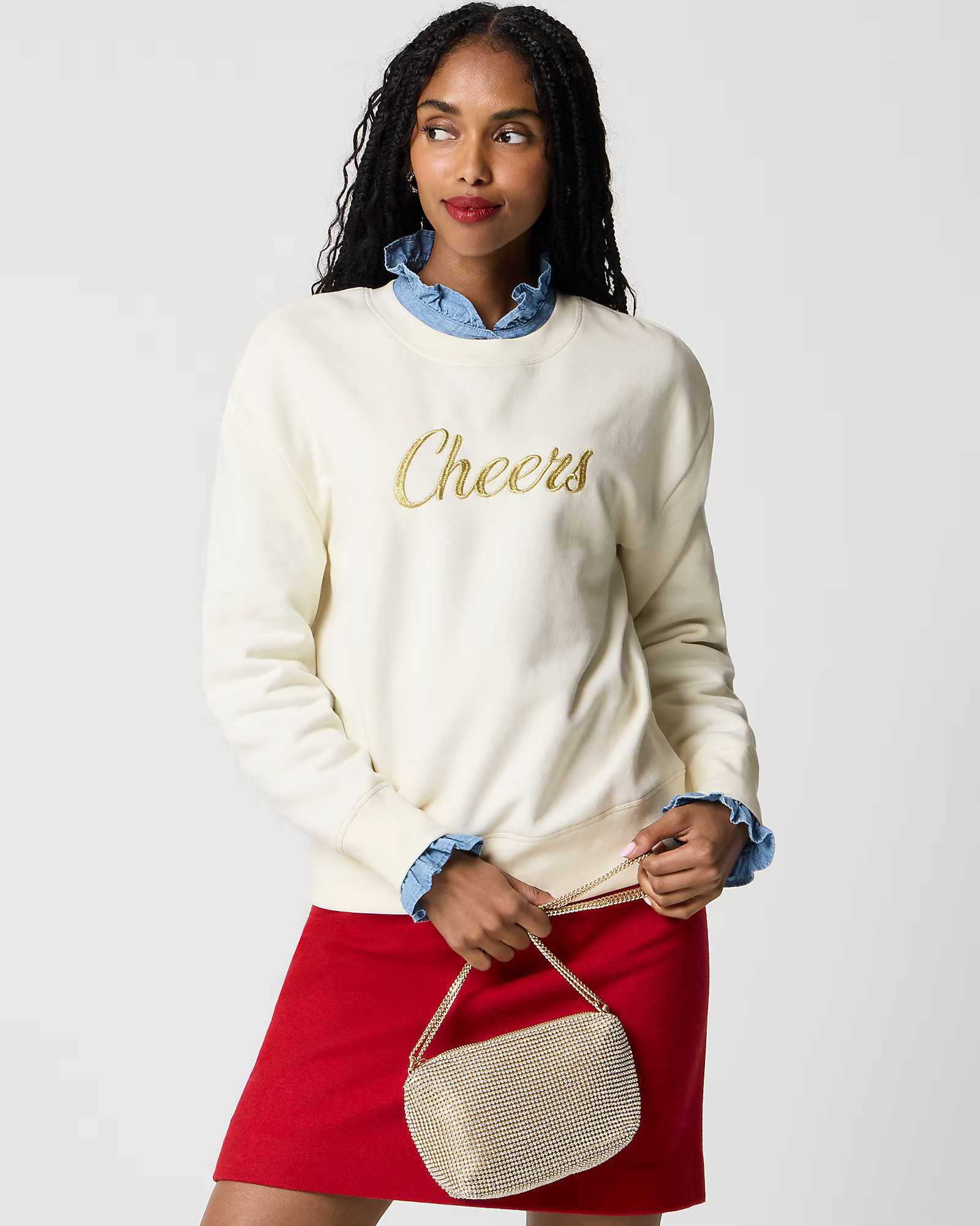 "Cheers" embroidered crewneck sweatshirt | J.Crew Factory