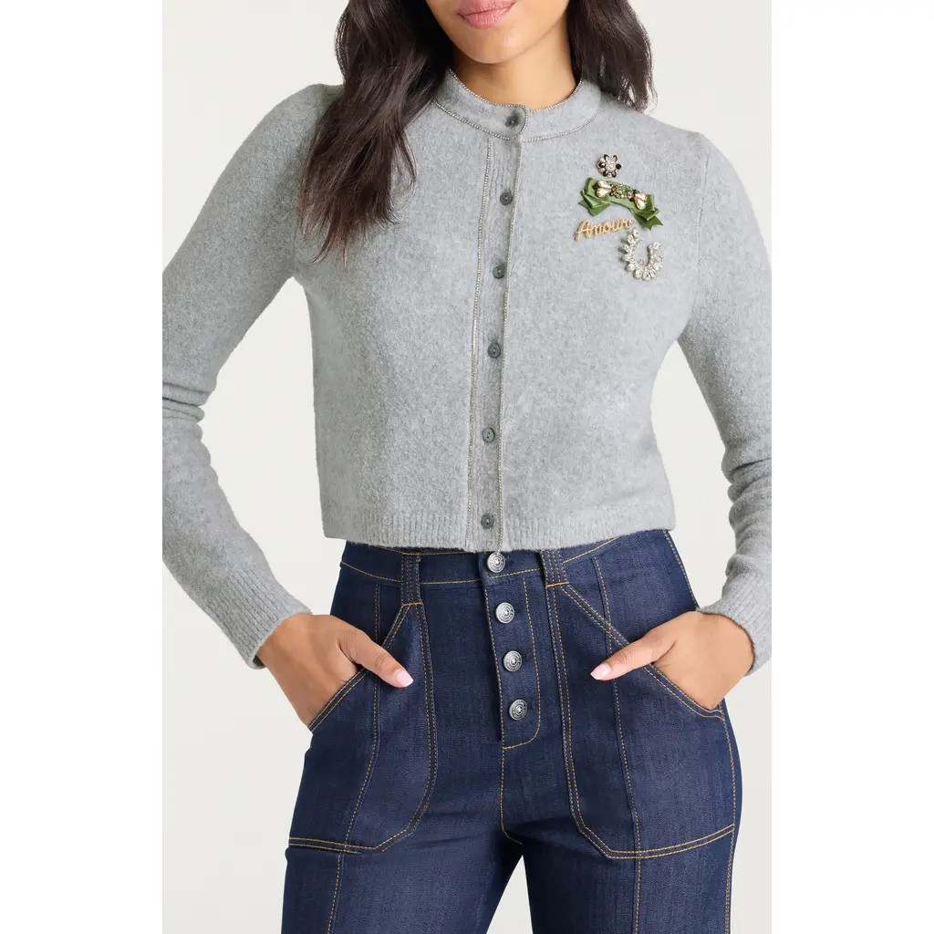 Cinq à Sept Allura Cardigan in Heather Grey/clear at Nordstrom, Size Large | Nordstrom