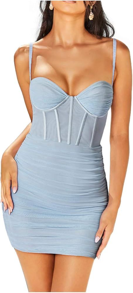L'VOW Women's Sexy See Through Spaghetti Strap Backless Bodycon Rompers Jumpsuits Shorts Outfits | Amazon (US)