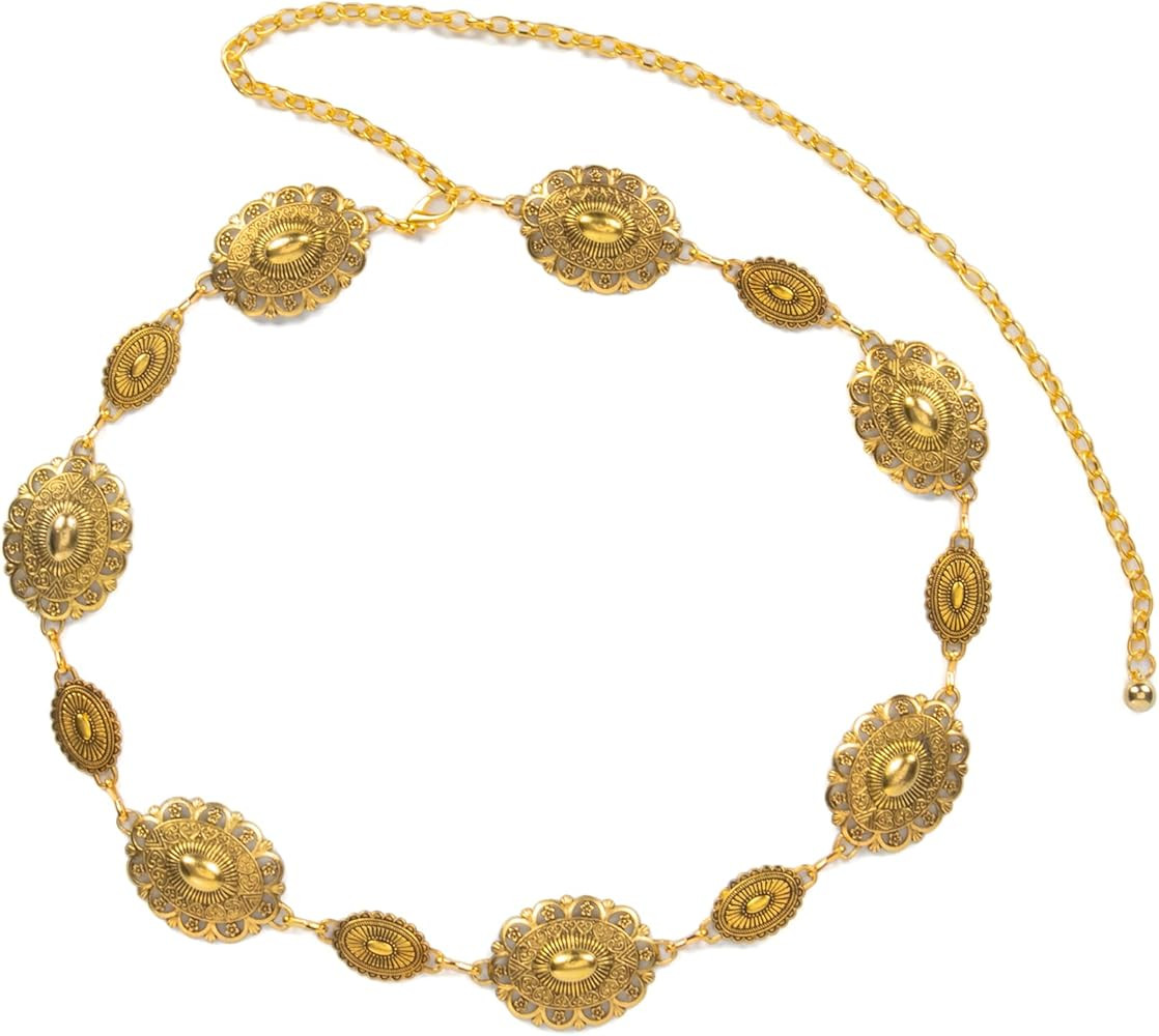 Western-Concho-Belt-Women Cowgirl-Gold-Chain-Belts for Dresses Jeans Country Concert Outfit | Amazon (US)