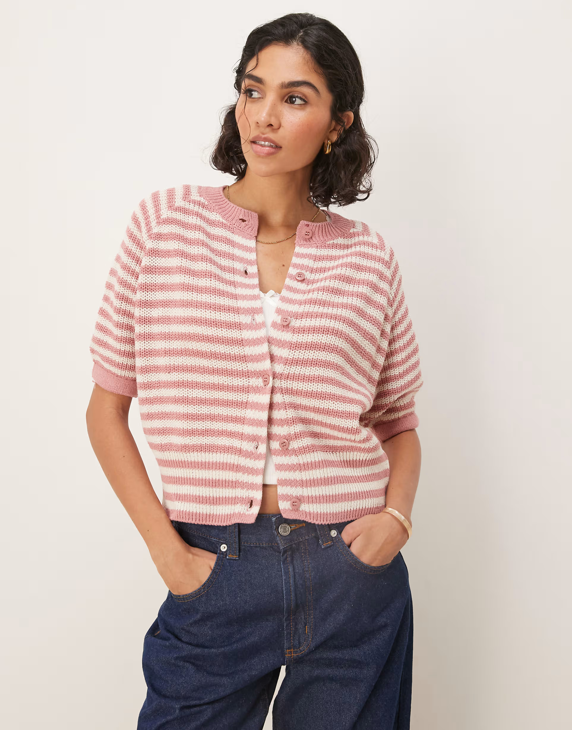 ASOS DESIGN knitted cardigan with raglan sleeve in dusty pink | ASOS (Global)