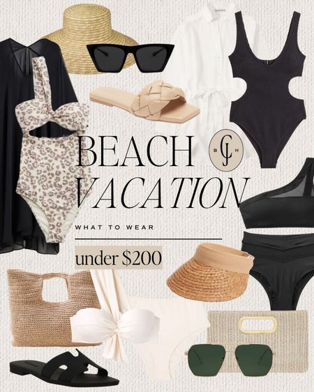 What to wear on your beach vacation all under $200! So many pretty neutral finds from swimsuits, coverups, hats, bags and sandals! Vacation style. Cella Jane. Style inspiration  

#LTKstyletip #LTKtravel #LTKswim